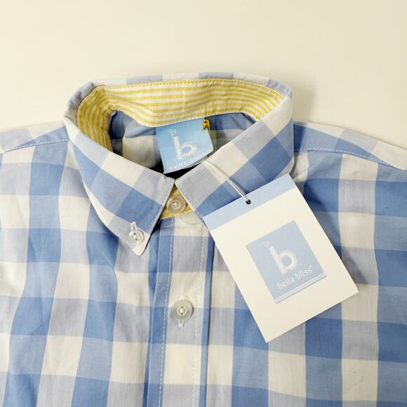 Bella Bliss Boys 4 Blue White Skye Check Chapman Button Down Shirt Long Sleeve - Picture 6 of 10